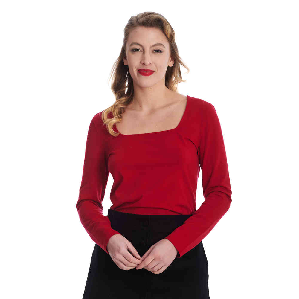 Banned - Sweet Sue Square Longsleeve top - Rood